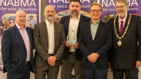 Rachid Ghalaine of Greenwich Market (Centre) pictured with Garry Brown of Blachere Illumination (Left) and Councillor Chris Poulter, President of NABMA (Right)